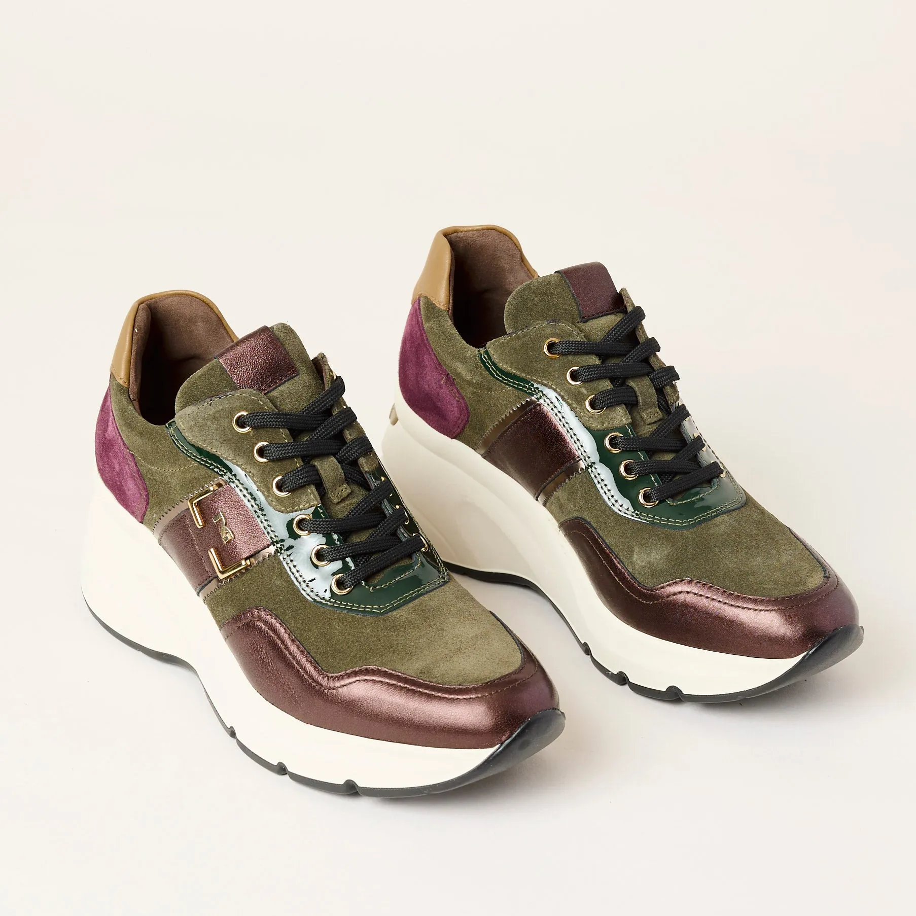 NeroGiardini Multi Green Burgundy Leather Trainers