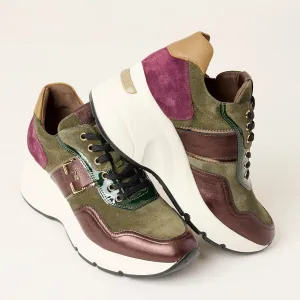NeroGiardini Multi Green Burgundy Leather Trainers
