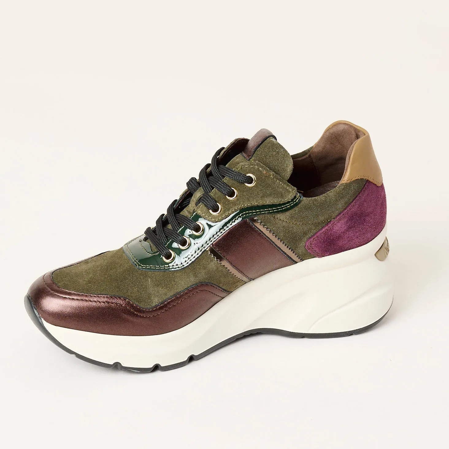 NeroGiardini Multi Green Burgundy Leather Trainers