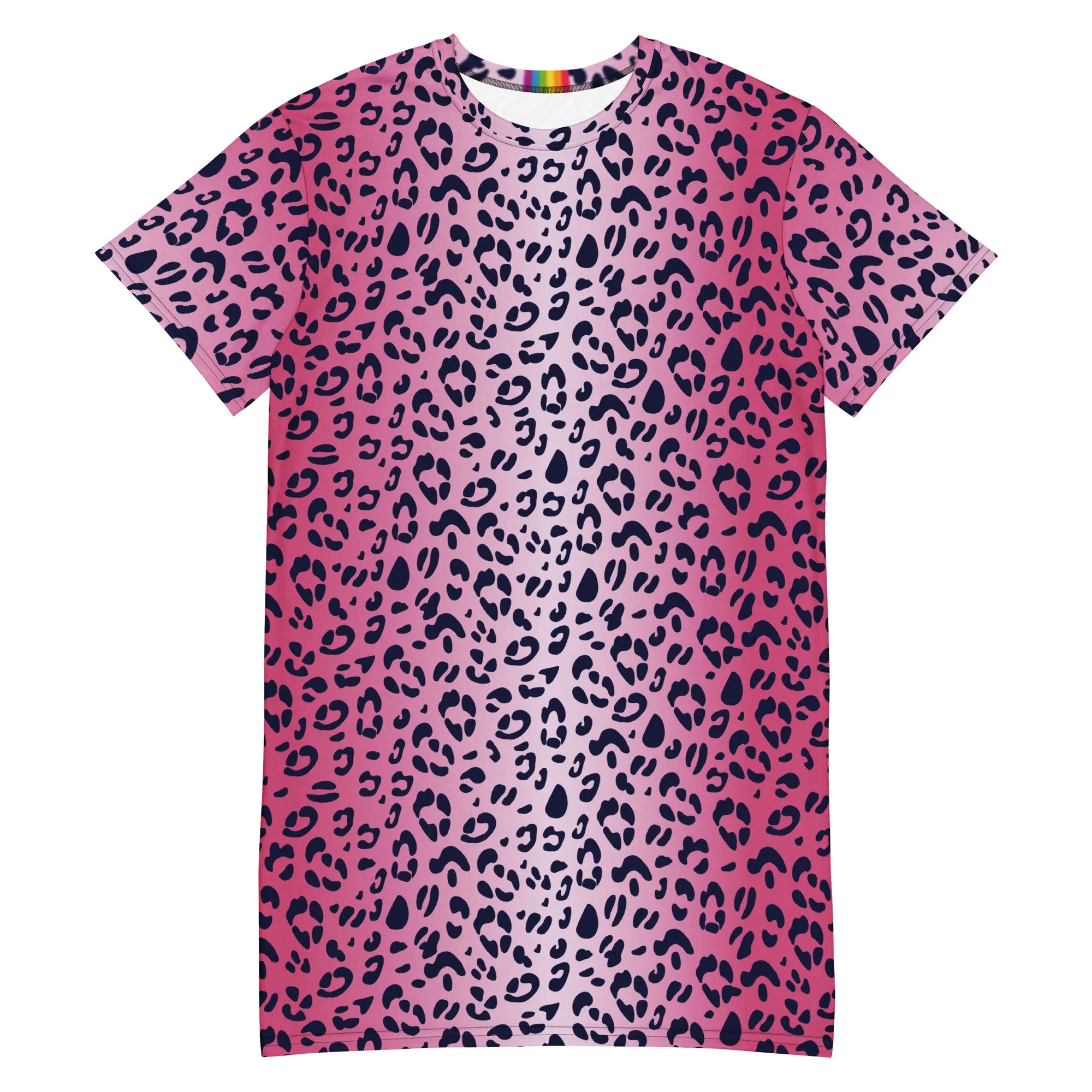 Pink Leopard Print T-shirt Dress