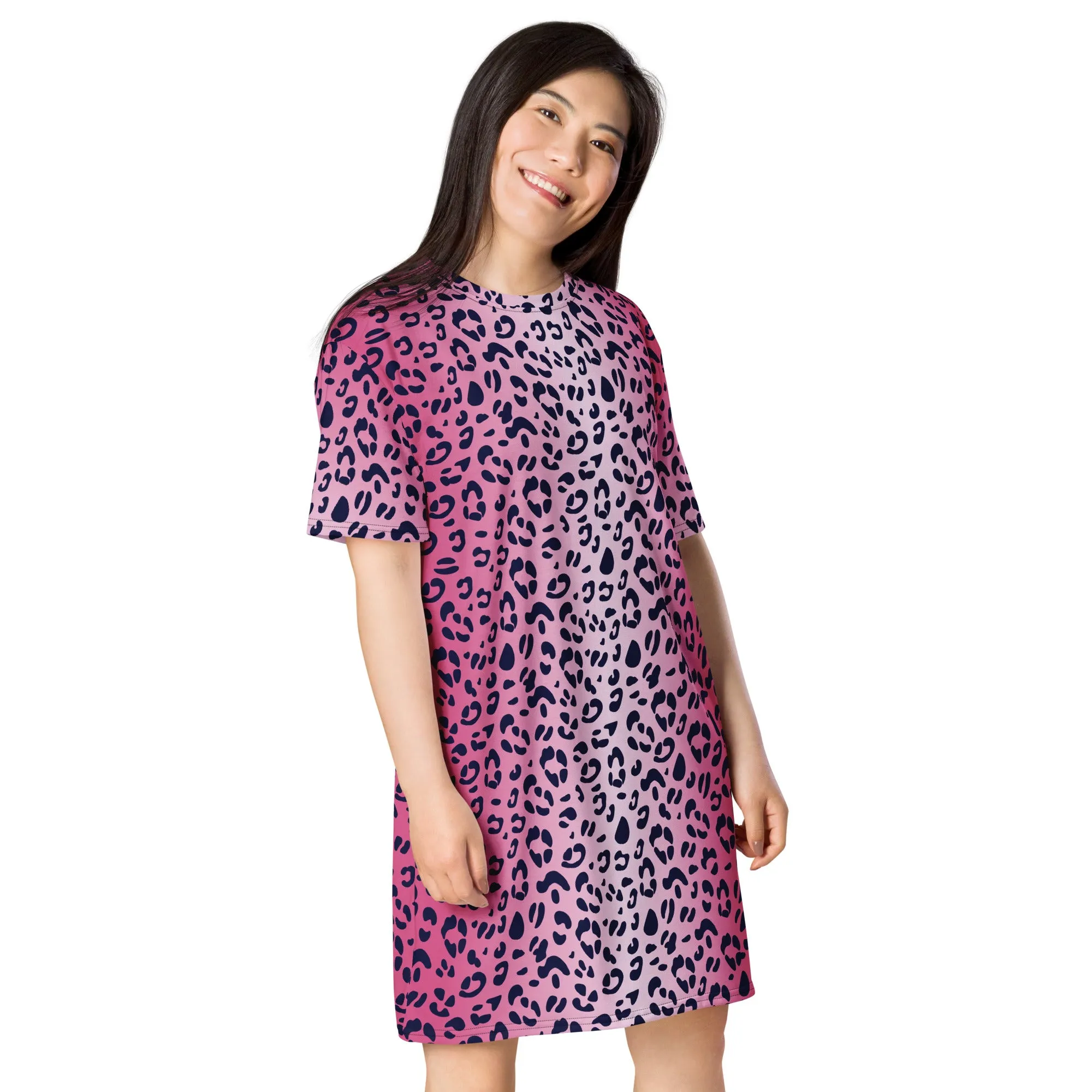 Pink Leopard Print T-shirt Dress