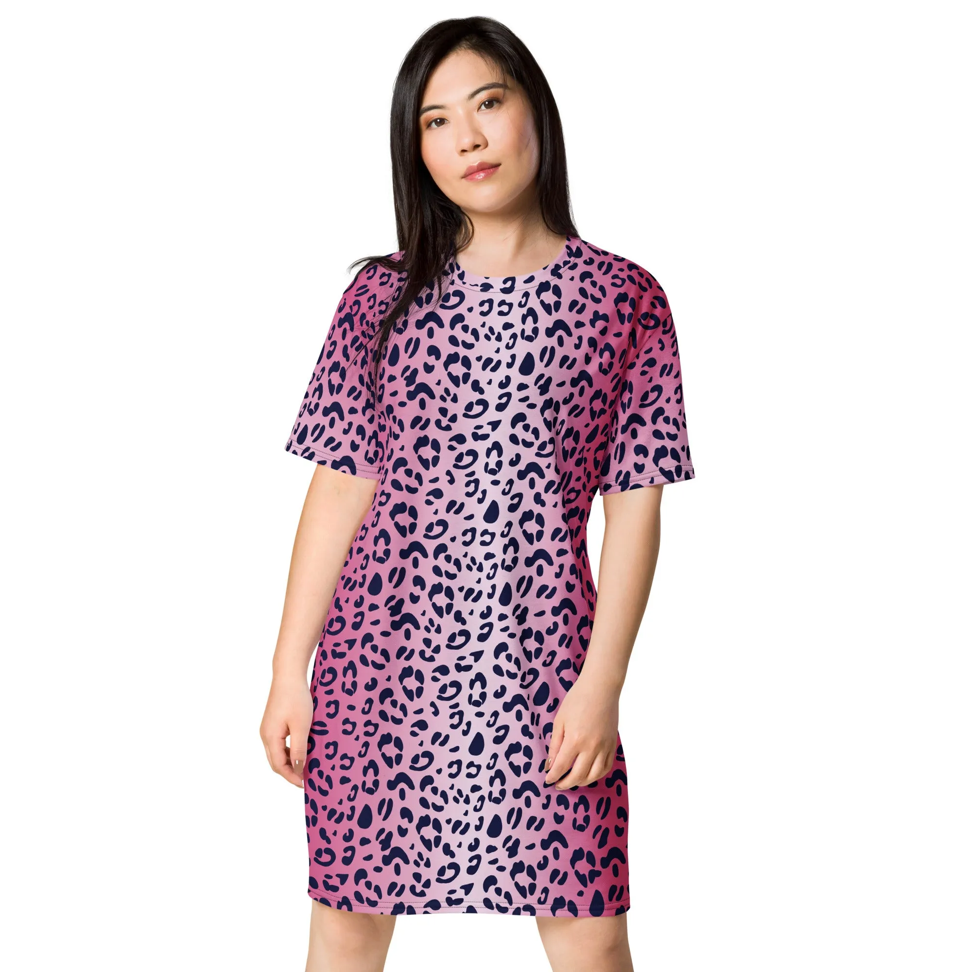 Pink Leopard Print T-shirt Dress