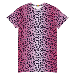 Pink Leopard Print T-shirt Dress