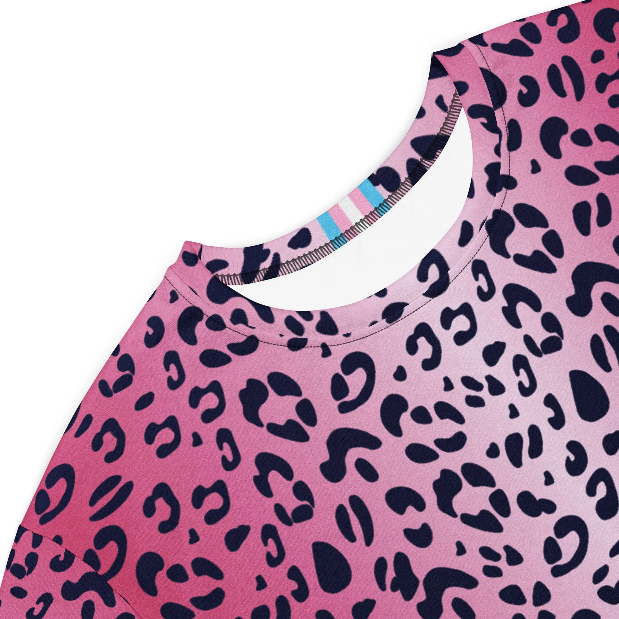 Pink Leopard T-shirt Dress With Trans Collar Flag