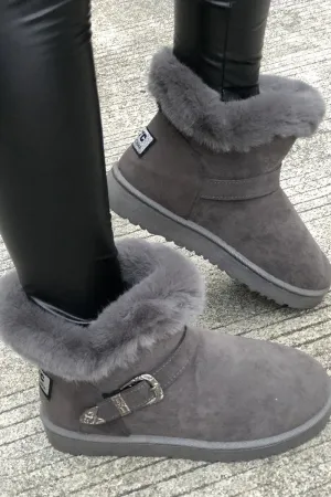 Plush Buckle Decor Letter Patch Flats Booties