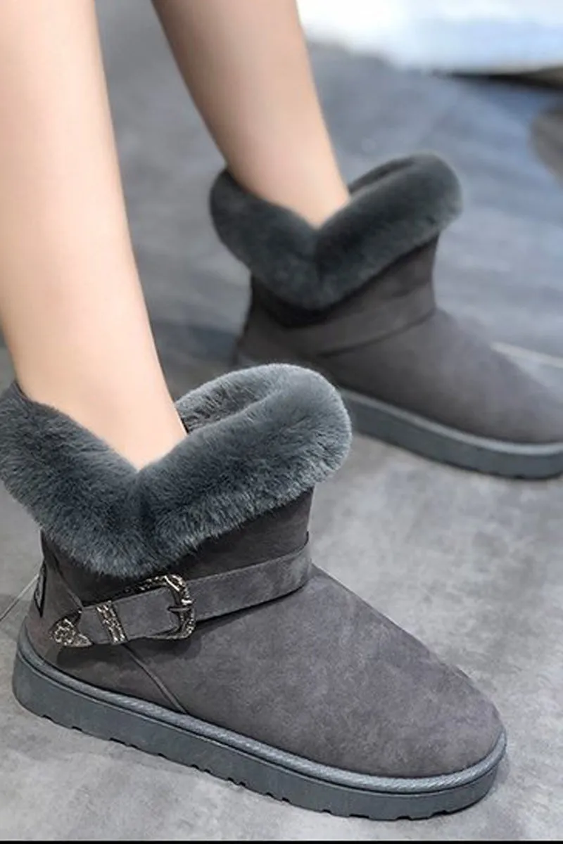 Plush Buckle Decor Letter Patch Flats Booties