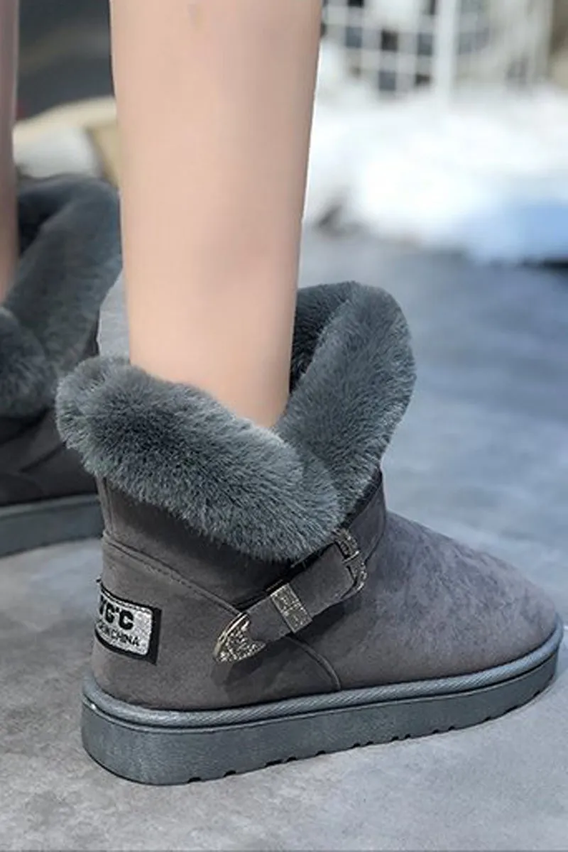 Plush Buckle Decor Letter Patch Flats Booties