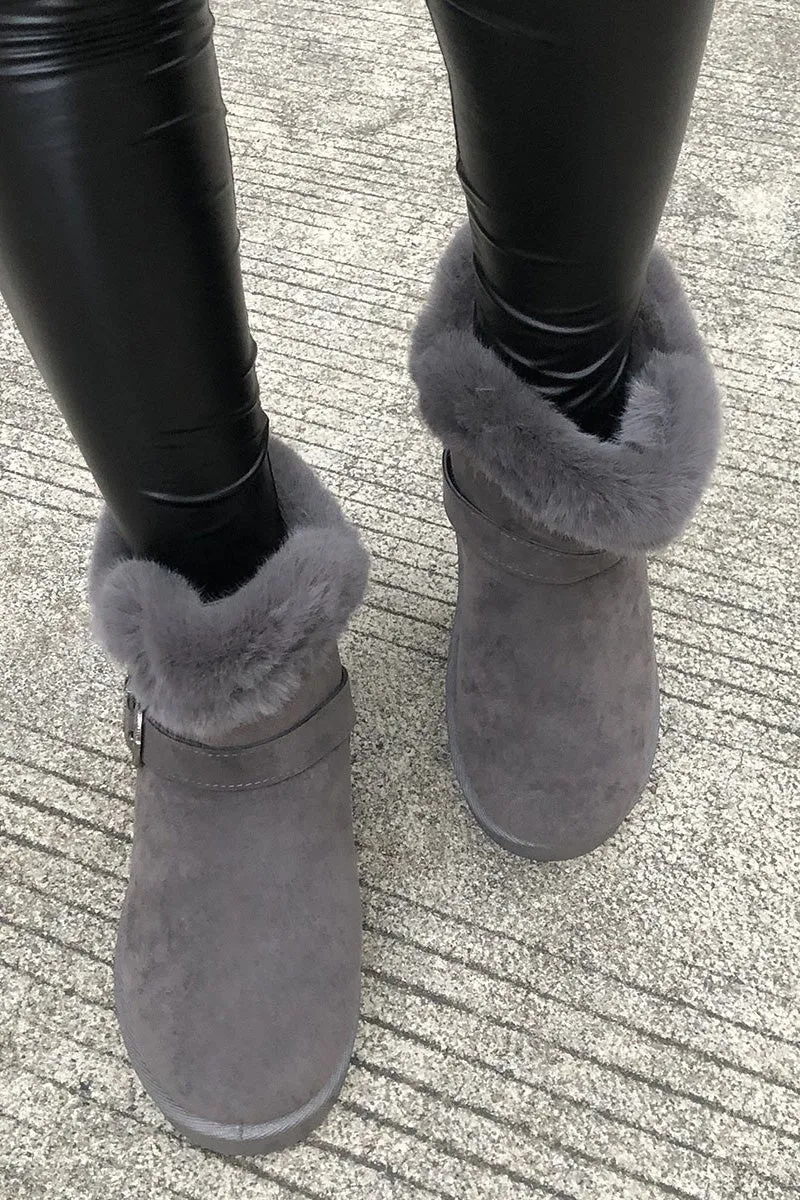 Plush Buckle Decor Letter Patch Flats Booties
