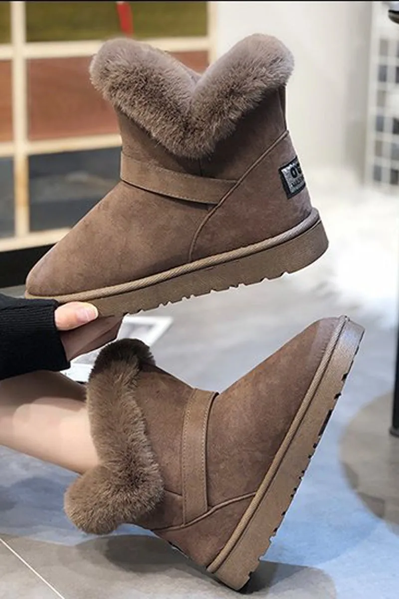 Plush Buckle Decor Letter Patch Flats Booties