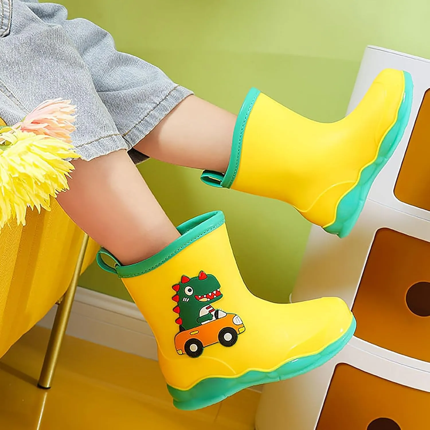 Rain Boots Boys Kids Dinosaur Printed Rain Shoes Outdoor Boots Non Slip Rain PVC Rain Boots For Kids Girls' Rain Boots