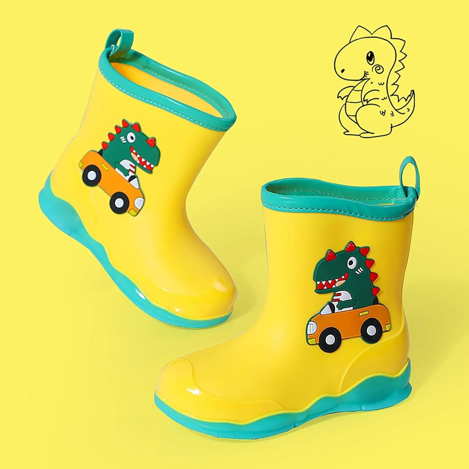 Rain Boots Boys Kids Dinosaur Printed Rain Shoes Outdoor Boots Non Slip Rain PVC Rain Boots For Kids Girls' Rain Boots