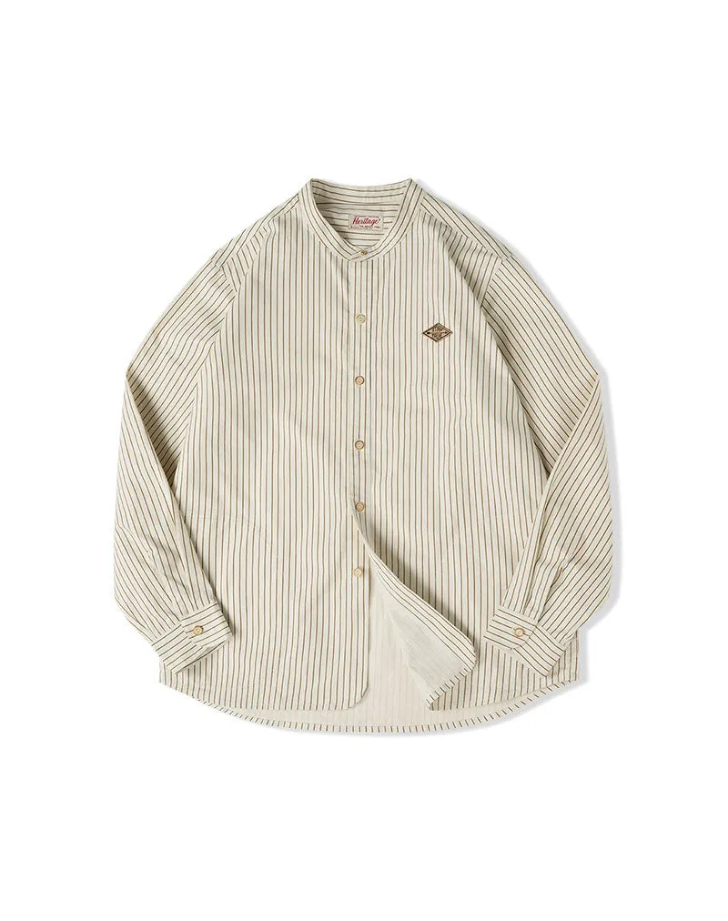 Retro Vertical Stripe Stand Collar Loose Men's Baseball Shirt
