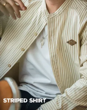 Retro Vertical Stripe Stand Collar Loose Men's Baseball Shirt