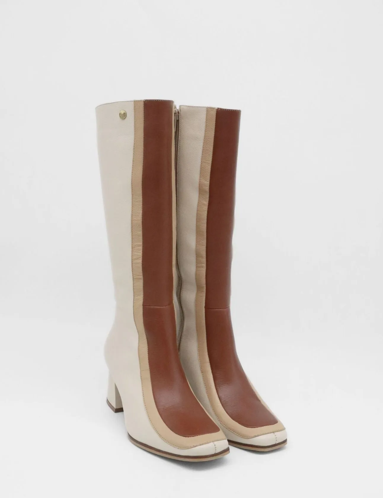 Revival knee high boots off white/tan leather womens shoes