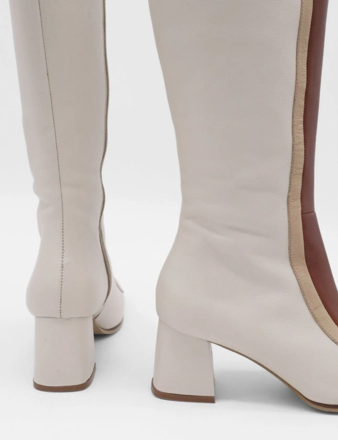 Revival knee high boots off white/tan leather womens shoes