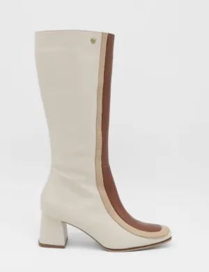 Revival knee high boots off white/tan leather womens shoes