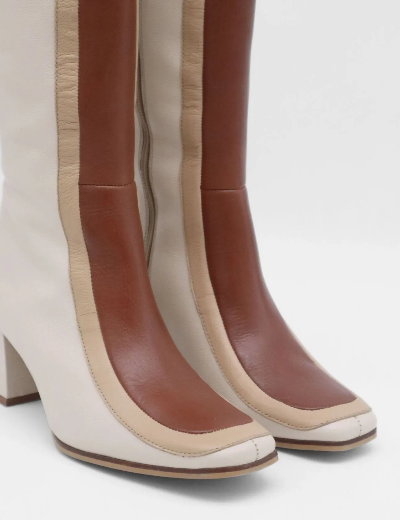 Revival knee high boots off white/tan leather womens shoes