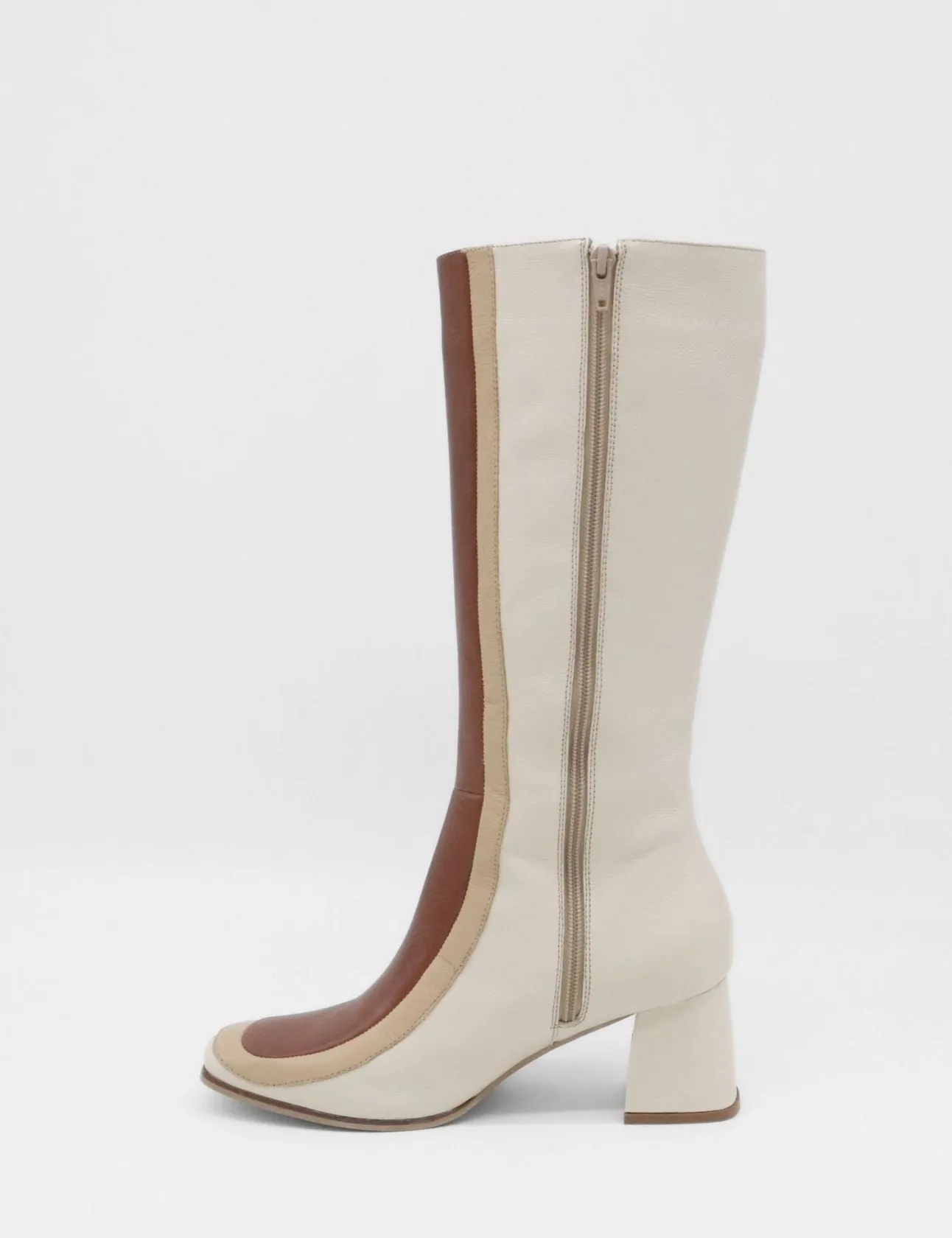 Revival knee high boots off white/tan leather womens shoes