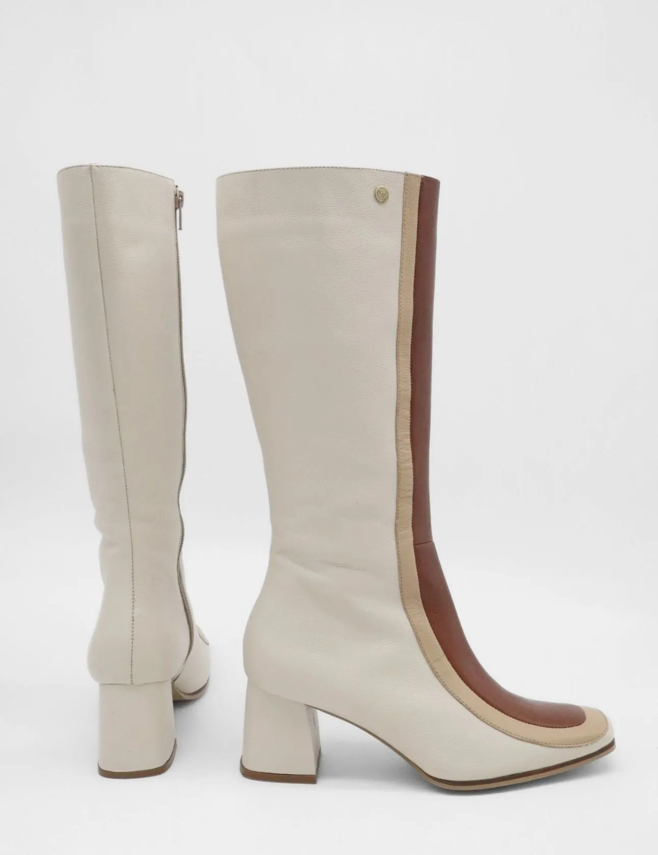 Revival knee high boots off white/tan leather womens shoes