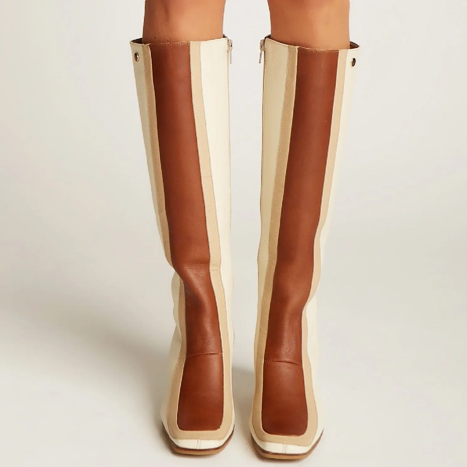 Revival knee high boots off white/tan leather womens shoes