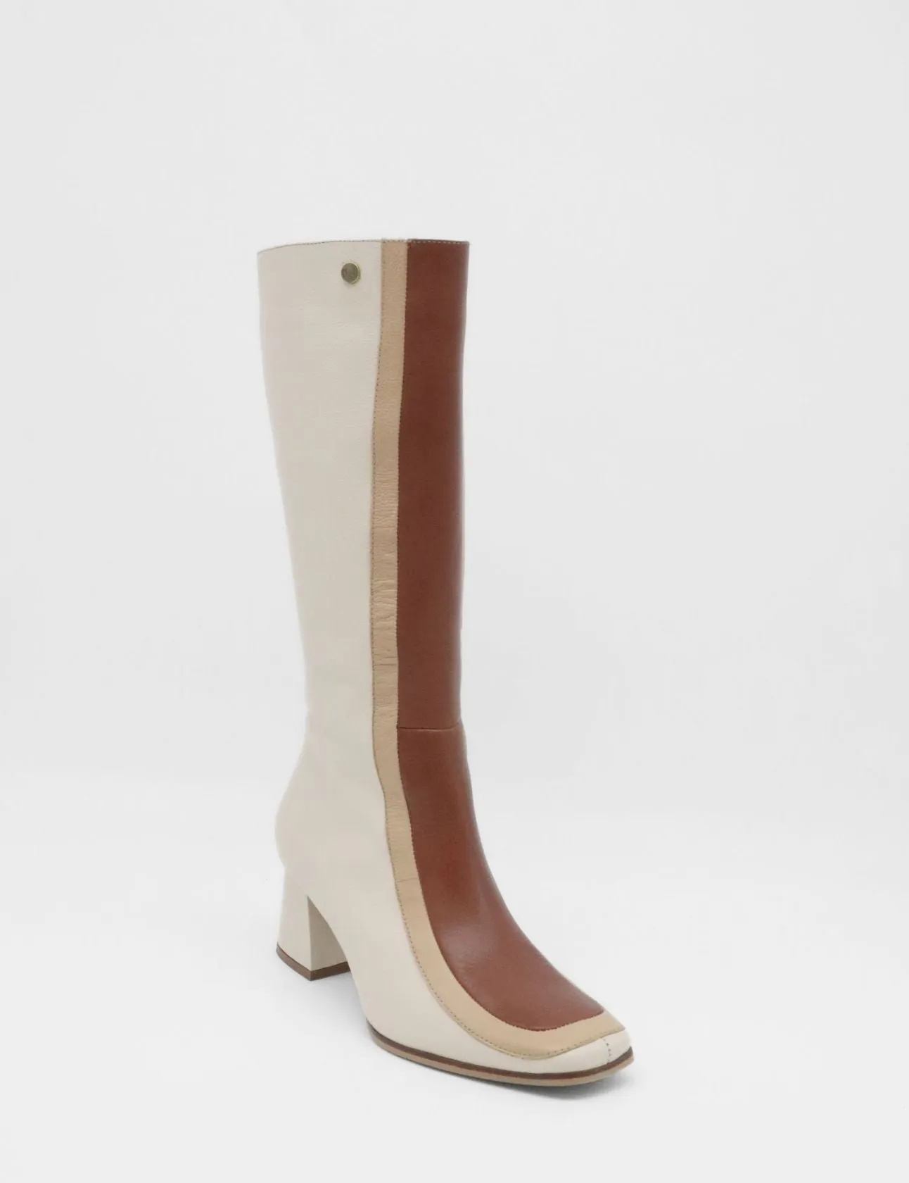 Revival knee high boots off white/tan leather womens shoes