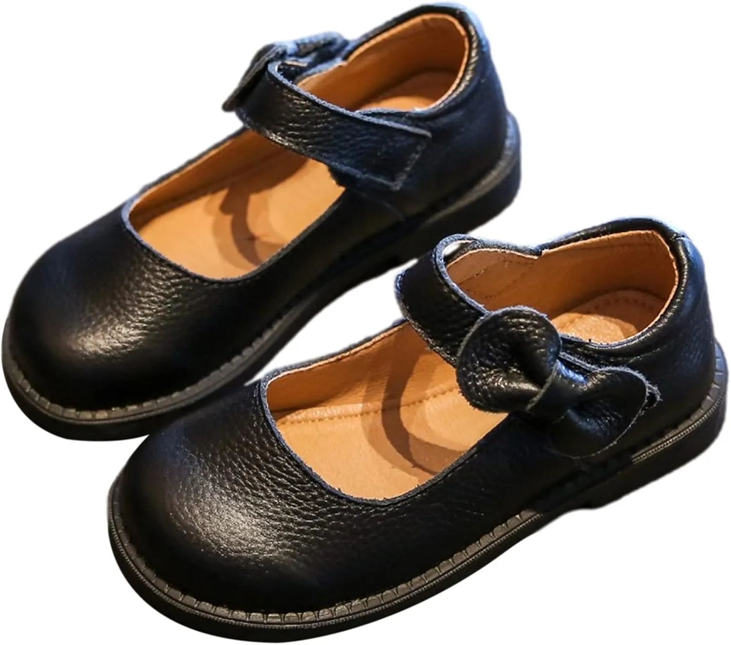 rismart Black Dress School Shoes for Little Toddler Girls Leather Mary Janes with Bow