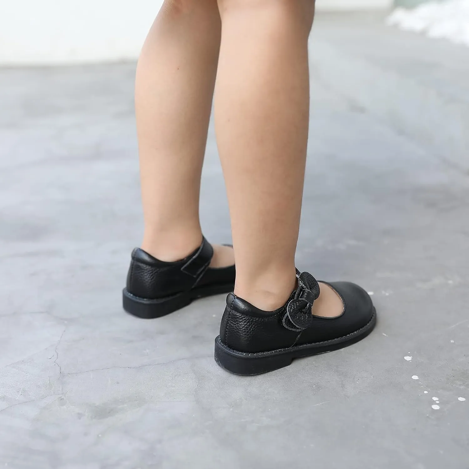 rismart Black Dress School Shoes for Little Toddler Girls Leather Mary Janes with Bow