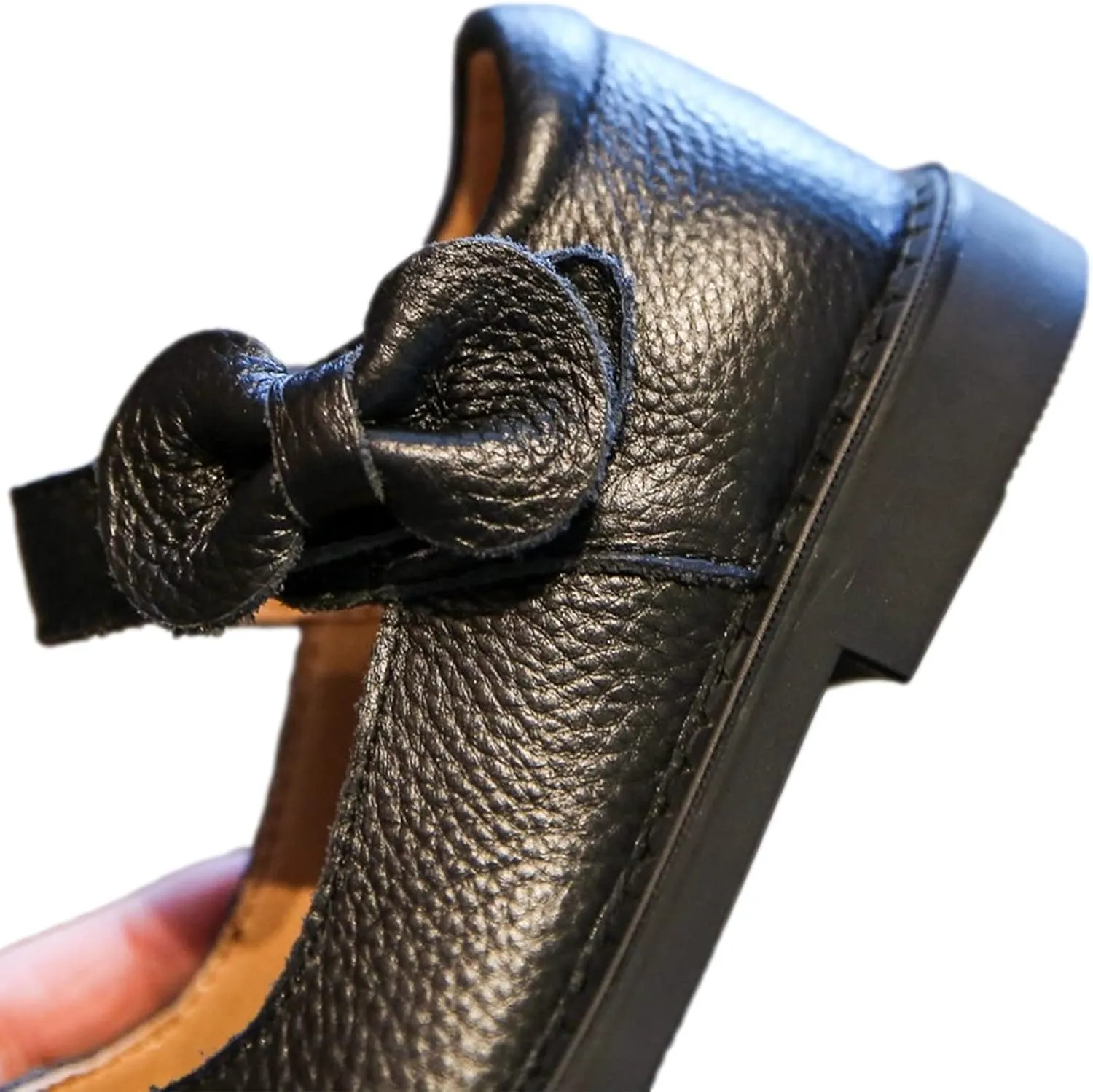 rismart Black Dress School Shoes for Little Toddler Girls Leather Mary Janes with Bow