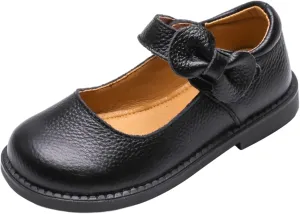rismart Black Dress School Shoes for Little Toddler Girls Leather Mary Janes with Bow