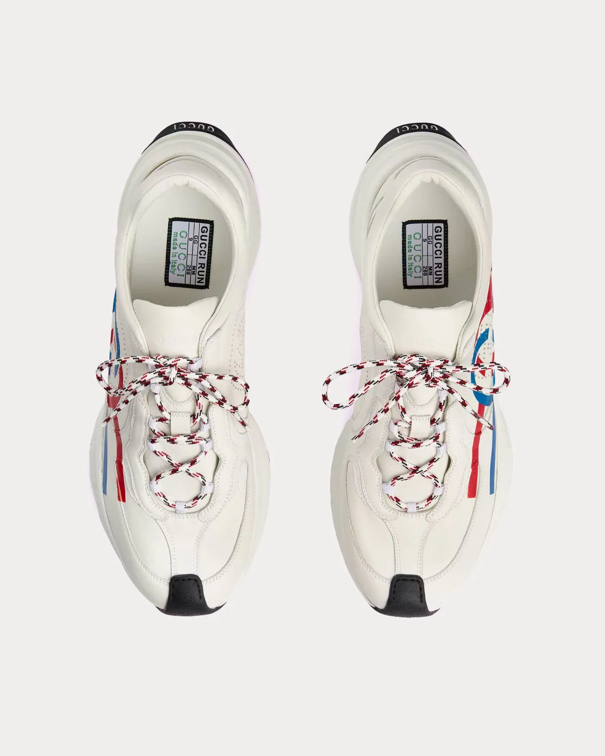 Run Logo Print Leather White Low Top Sneakers