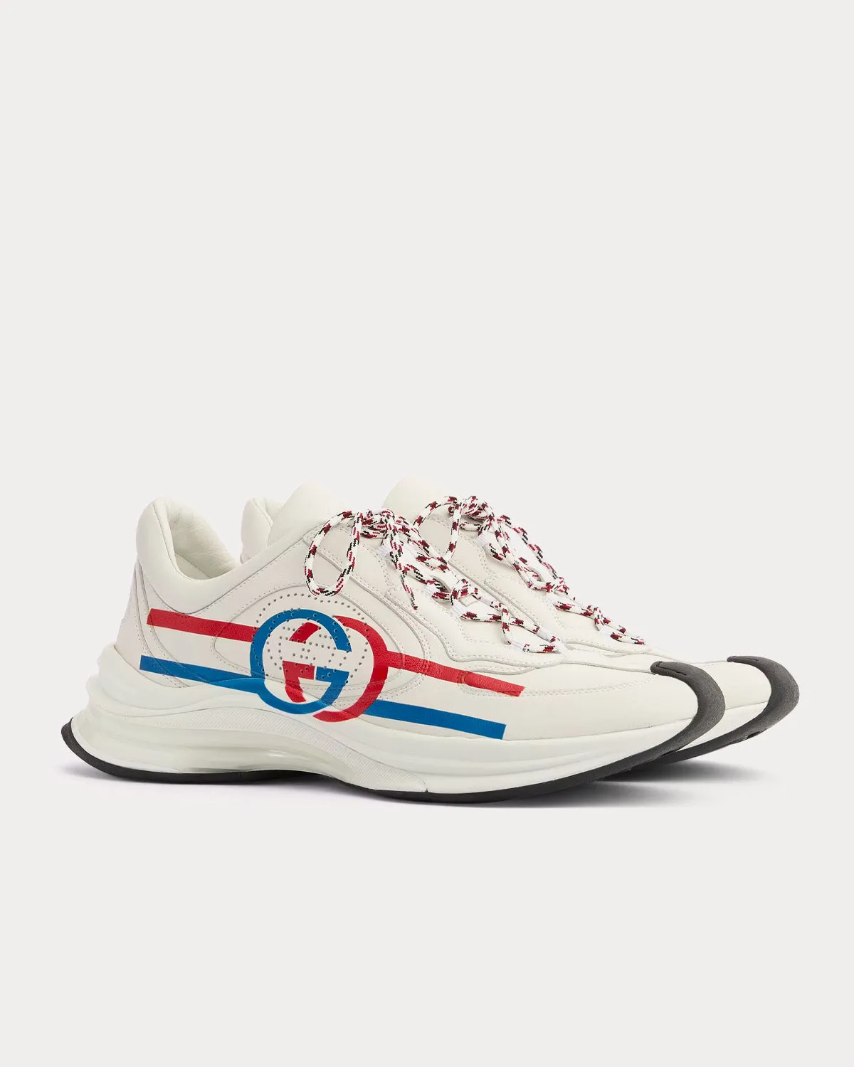 Run Logo Print Leather White Low Top Sneakers