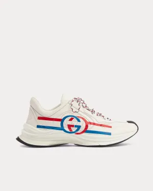 Run Logo Print Leather White Low Top Sneakers