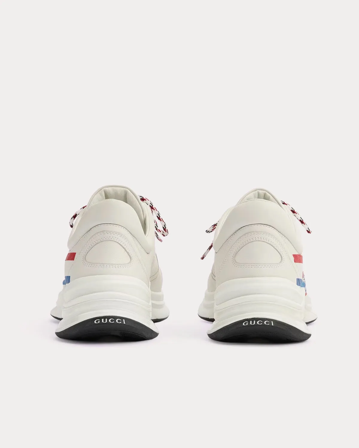 Run Logo Print Leather White Low Top Sneakers