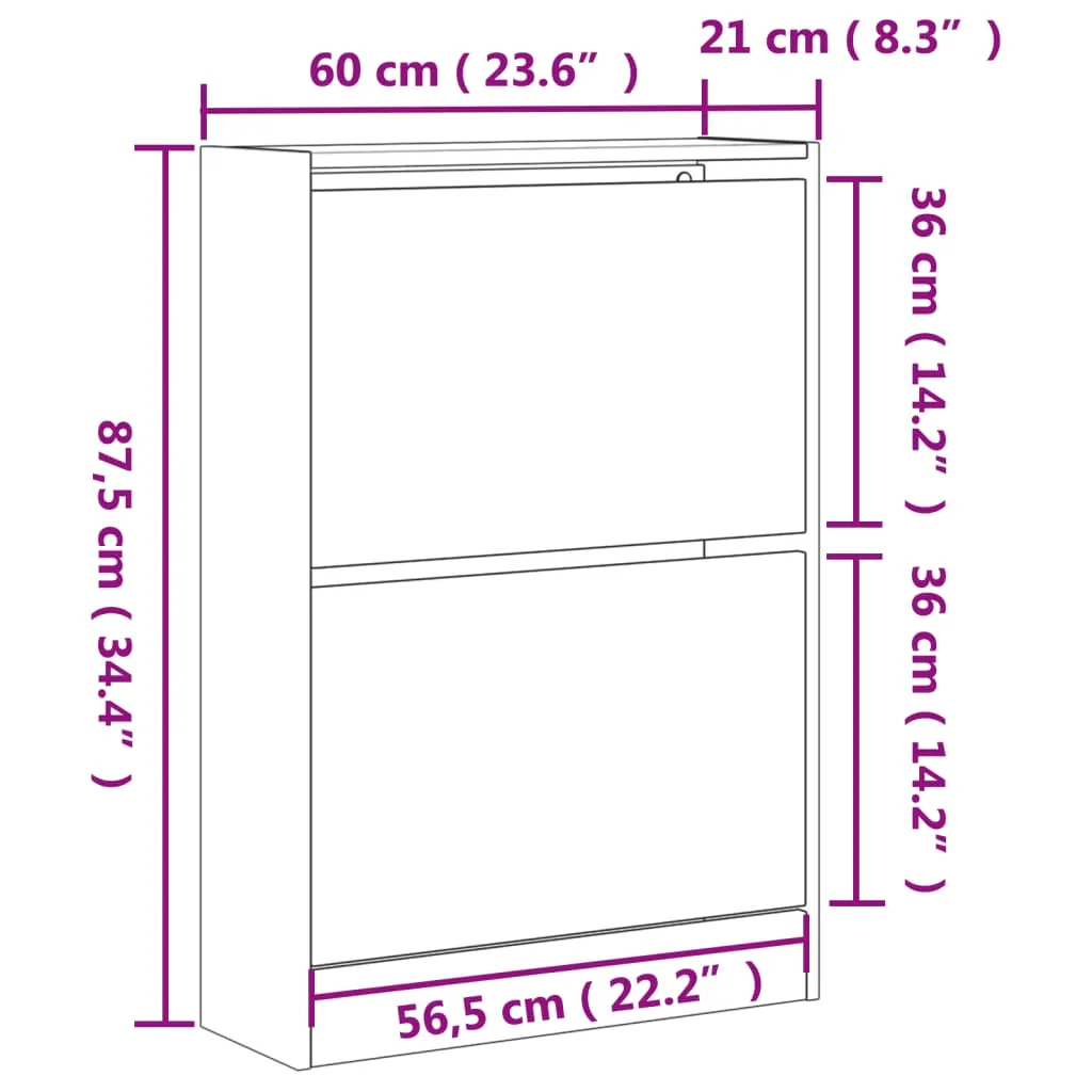 Shoe Cabinet Grey Sonoma 60x21x87.5 cm Engineered Wood