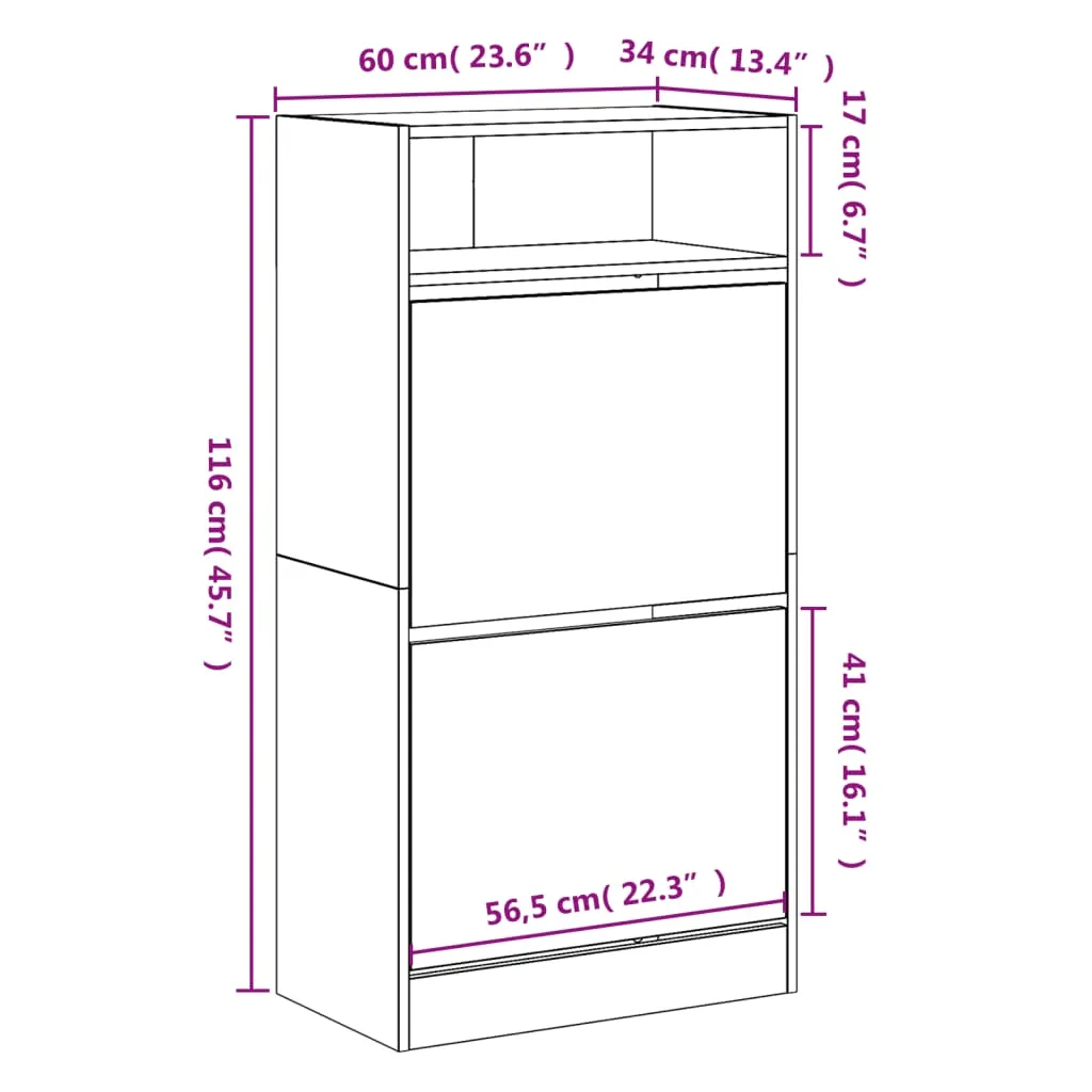 Shoe Cabinet Sonoma Oak 60x34x116 cm Engineered Wood