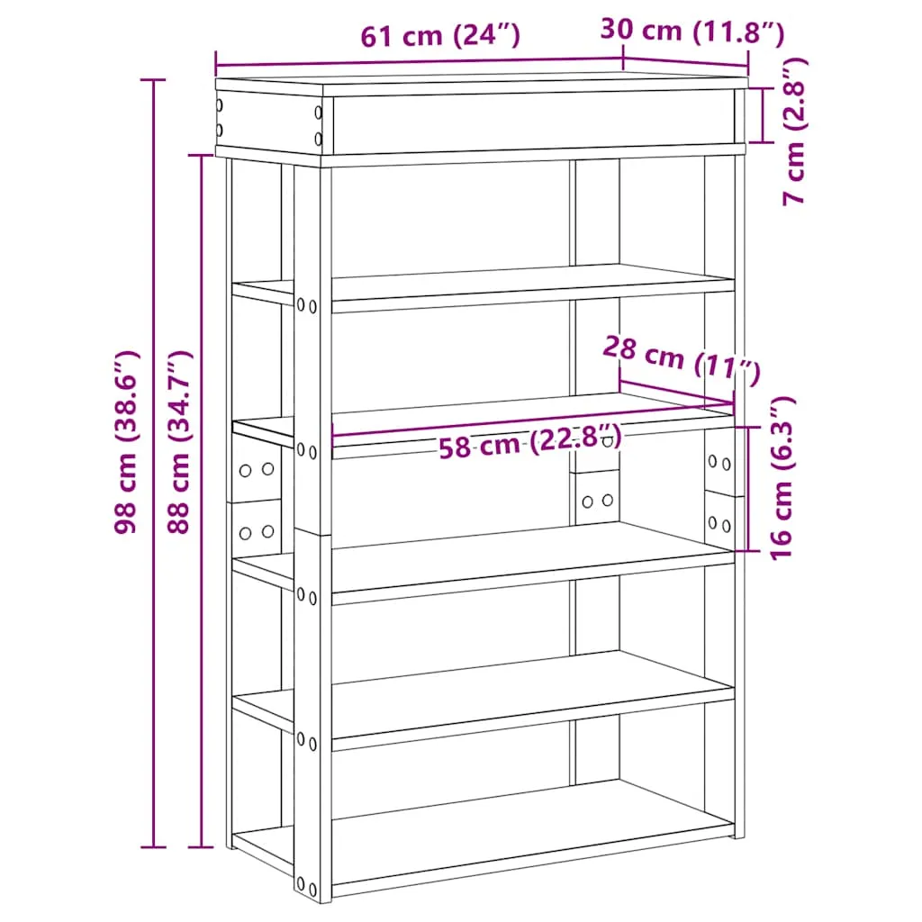 Shoe Rack Sonoma Oak 60x30x98 cm Engineered Wood