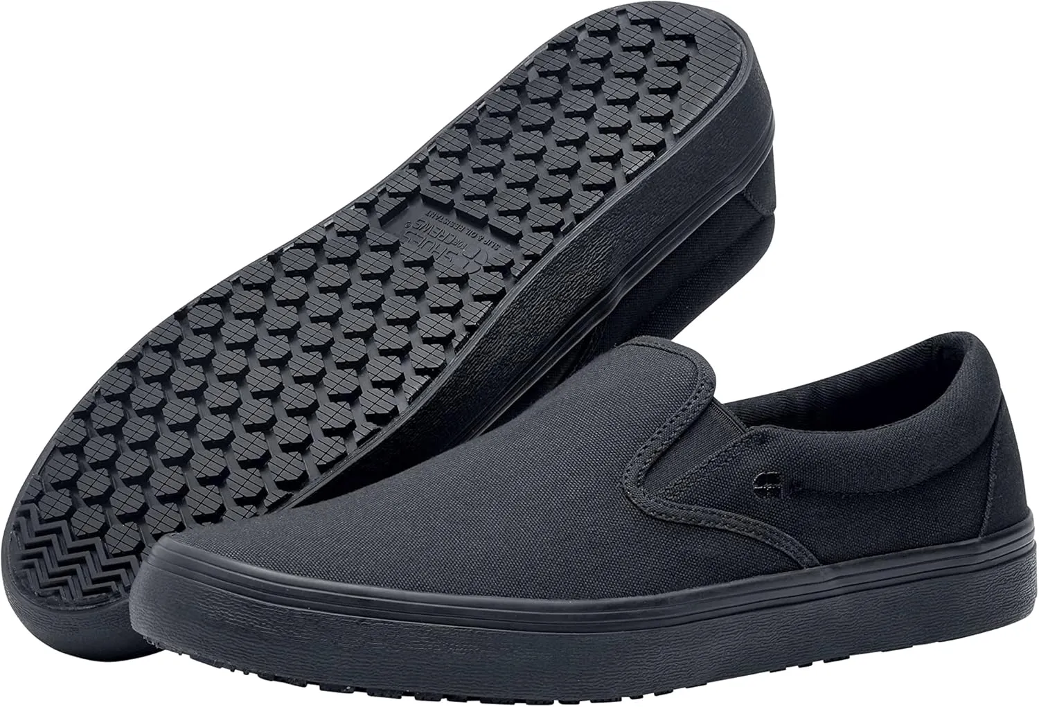 Shoes for Crews Merlin, Slip-On, Men's, Women's, Unisex, Slip Resistant Work Shoes, Black Leather, Men's Size 14, Women's Size 15.5