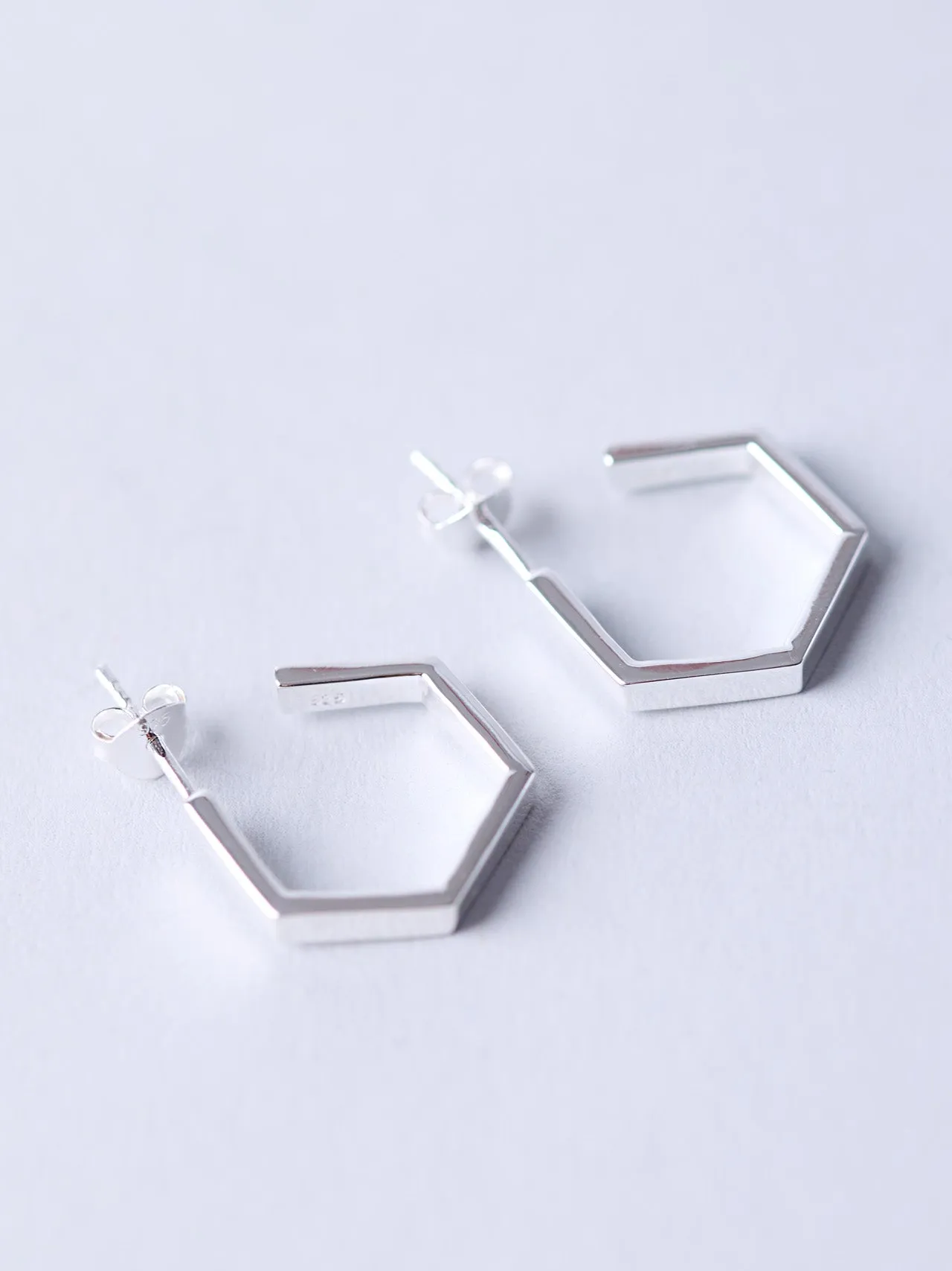 Sterling Silver Hexagon Hoop Earrings