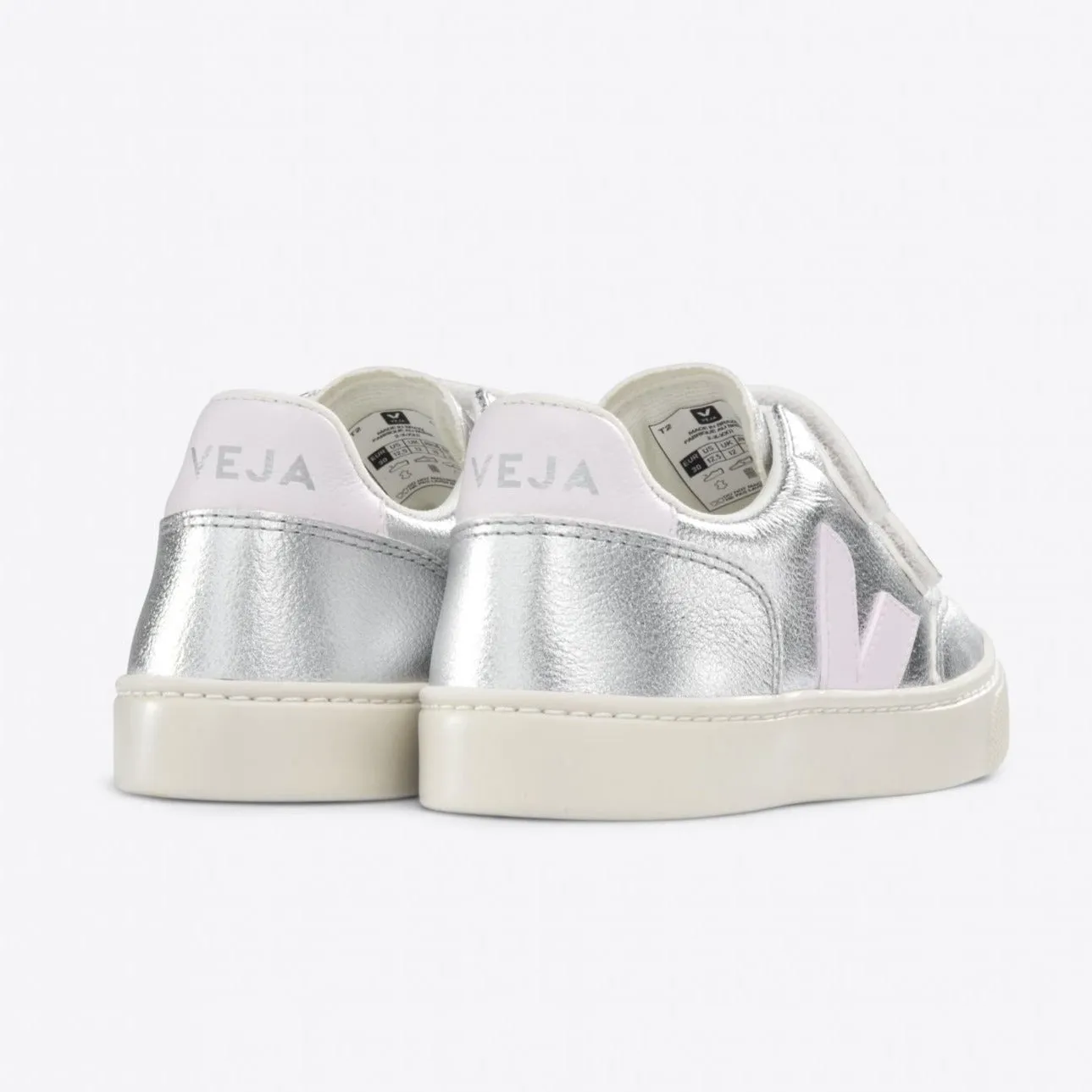 Veja Kid's V-12 Leather Silver Lassi Trainers