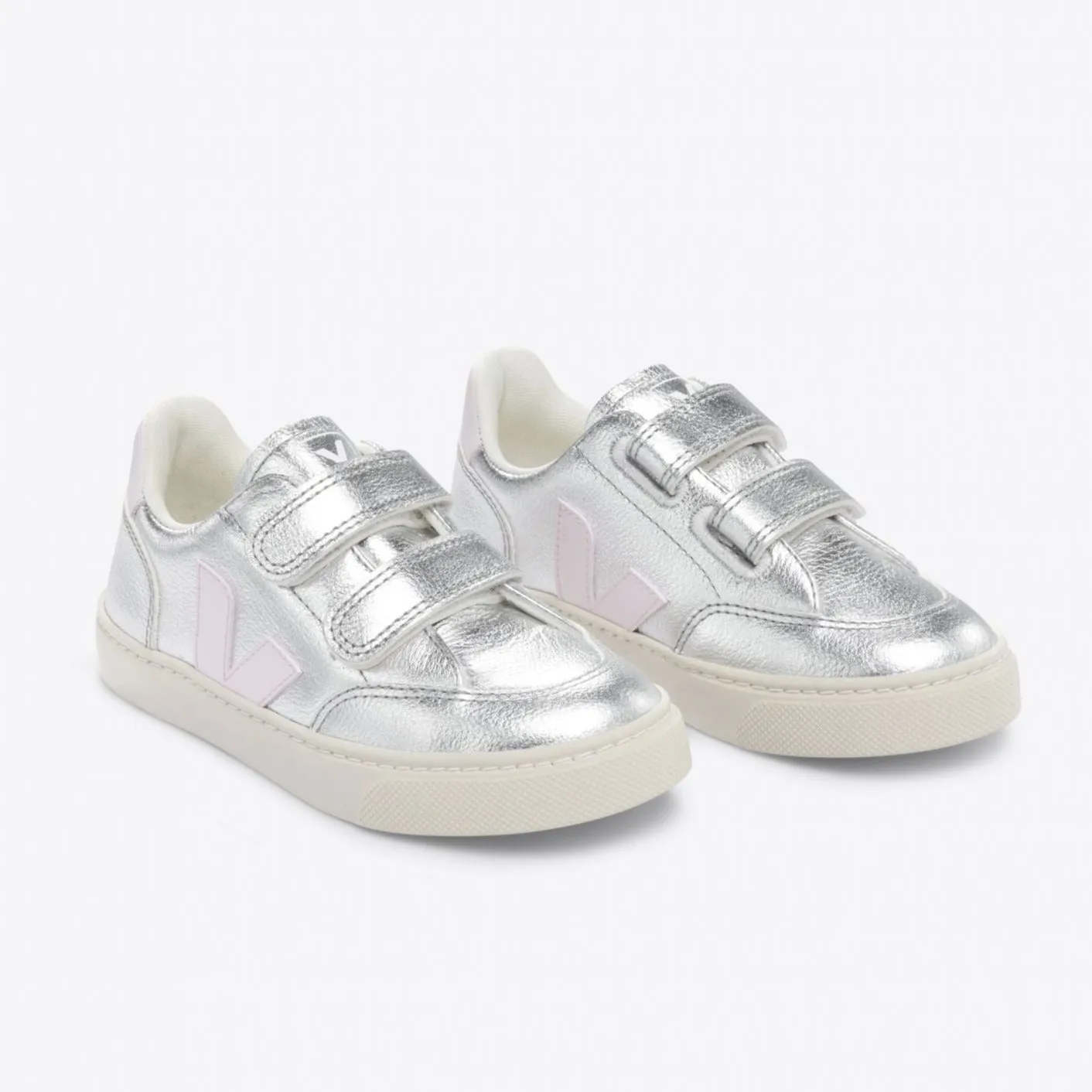 Veja Kid's V-12 Leather Silver Lassi Trainers