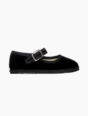Velvet Mary Jane Flats in Jet