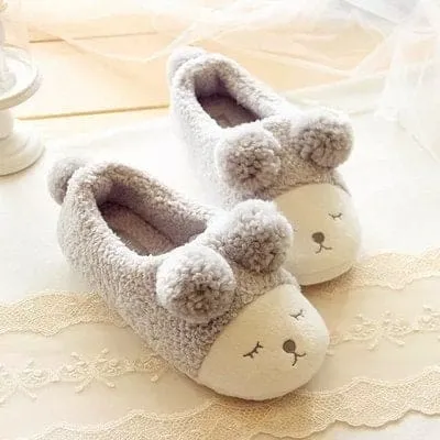 Warm Plush Cute Sheep Animal Flats Slippers For Winter Home Indoor Bedroom