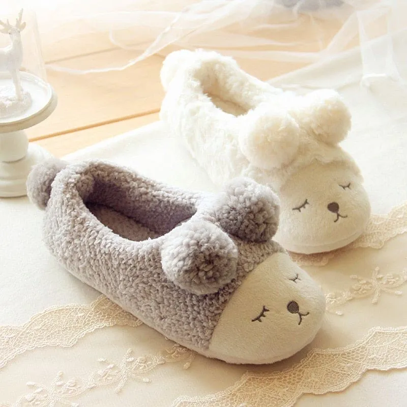 Warm Plush Cute Sheep Animal Flats Slippers For Winter Home Indoor Bedroom