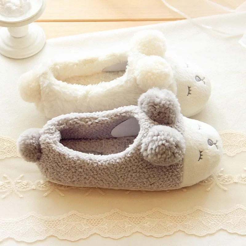 Warm Plush Cute Sheep Animal Flats Slippers For Winter Home Indoor Bedroom