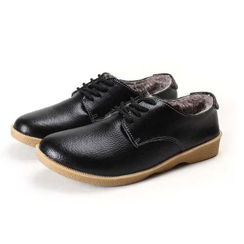 Winter Women Plush Cotton Shoes Keep Warm Casual Outdoor Leather Flats Loafers