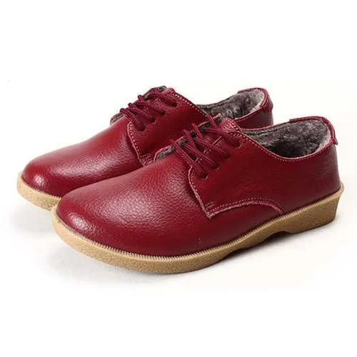 Winter Women Plush Cotton Shoes Keep Warm Casual Outdoor Leather Flats Loafers
