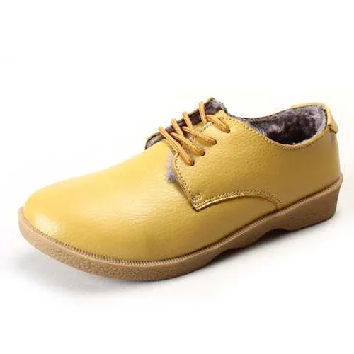Winter Women Plush Cotton Shoes Keep Warm Casual Outdoor Leather Flats Loafers