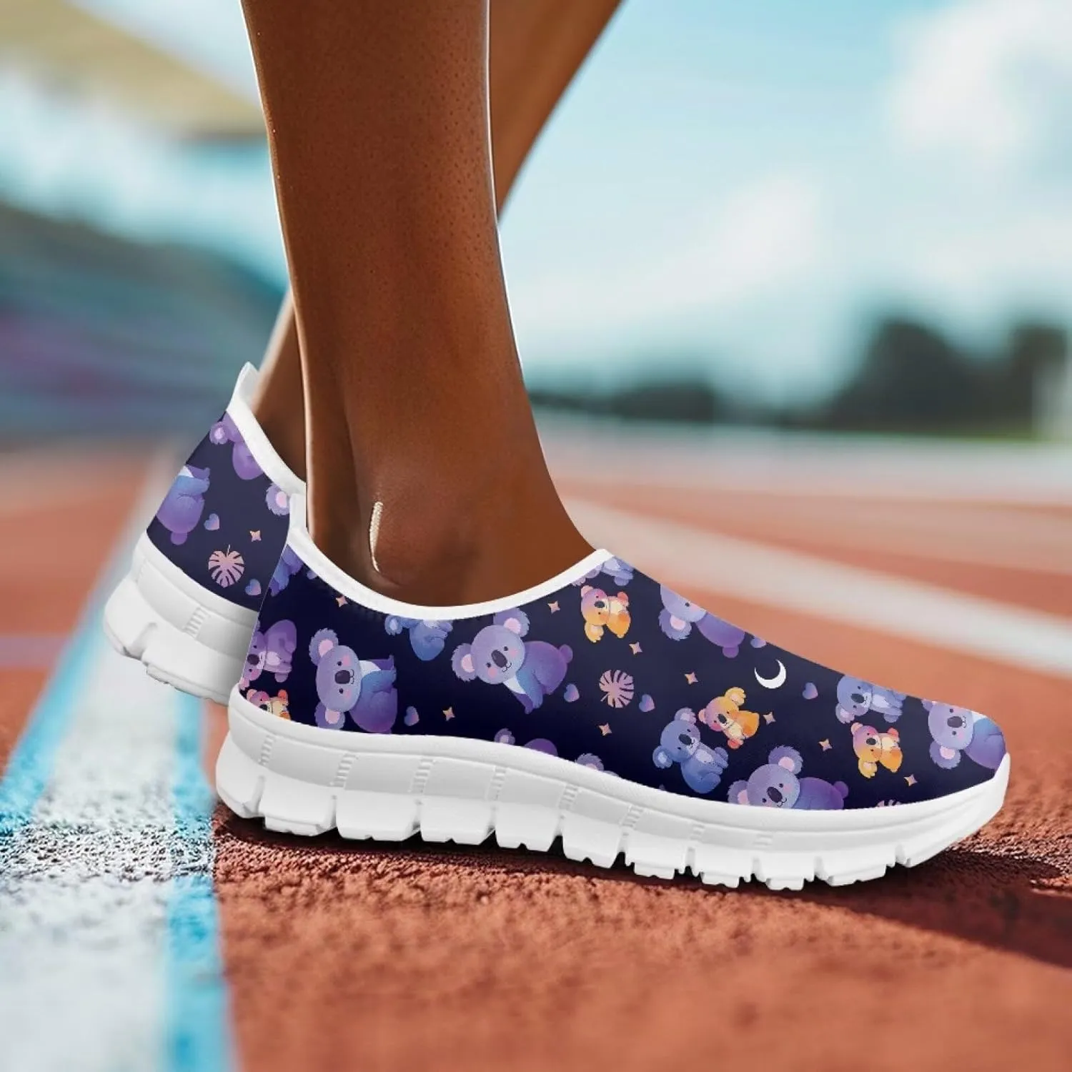 Women's Casual Slip On Flats Fantasitic Print Fashion Sneakers Lightweight Non Slip Travel Ladies Shoes White Sole