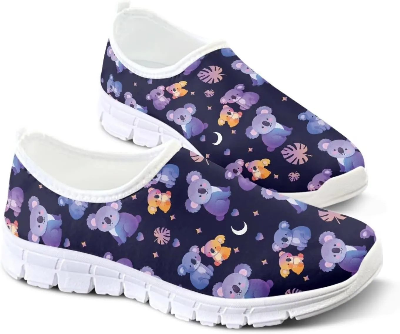 Women's Casual Slip On Flats Fantasitic Print Fashion Sneakers Lightweight Non Slip Travel Ladies Shoes White Sole