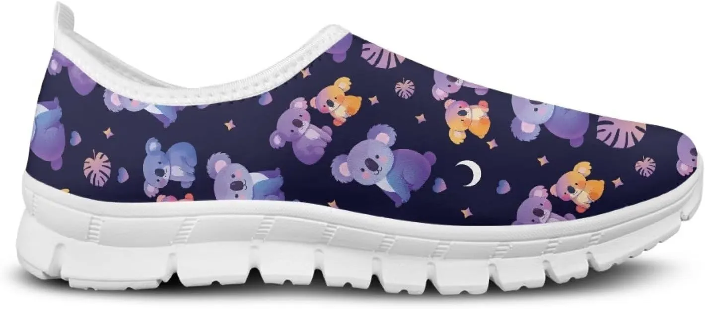 Women's Casual Slip On Flats Fantasitic Print Fashion Sneakers Lightweight Non Slip Travel Ladies Shoes White Sole